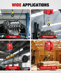 Nilight 3-In-1 Electric Hoist Winch lifting an engine in a garage, showcasing its 660 Lbs capacity and red finish.