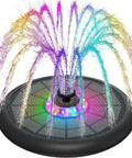 Powerful 5W Solar Powered Water Fountain For Bird Bath With All Glass Panel Colorful Light Show 7 Nozzles Anti Drift Fixer 2000mAh Battery