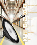UFO LED High Bay Light 150W 24000LM 3 CCT Switchable 3500K 4000K 5000K 0 To 10V Dimmable 120 To 277V ETL Listed in warehouse