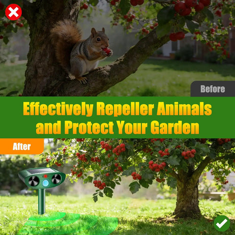 Solar Ultrasonic Outdoor Animal Repellent 4 Pack Upgraded Solar Powered Batteryless Deterrent For Gardens And Yards IP66 Waterproof Easy Install And Weatherproof Critter Defense For Pets And Wildlife, garden tree