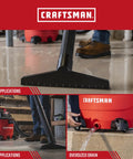 Beast Mode Power 16 Gallon Wet Dry Vac With 6.5 Peak HP in action on wet floor, vacuum attachments shown, close-up of drain