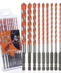 Concrete carbide drill bit set with orange tips and hex shanks, 10 pcs in plastic case by WildBossy