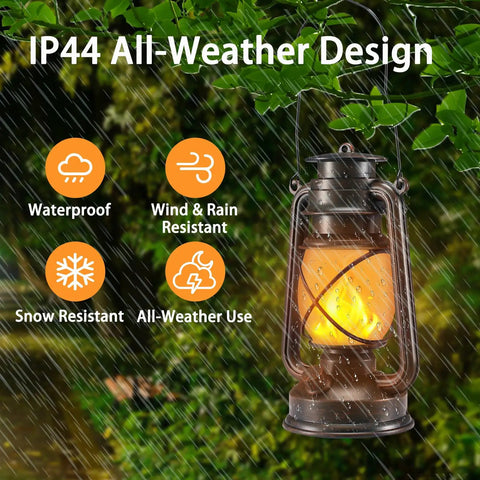 Waterproof Hanging Lanterns With Lit Dancing Flame LED Lights, all-weather bronze lantern in rain