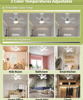 Remote Controlled Light Socket Ceiling Fan With Pairing Required For Garage Laundry Porch And Bedroom Screw In Fan And Light Combo 200 Percent Airflow Dimmable With Memory installation in various rooms showing adjustable color temperatures.