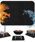 Large 24 By 31 Inch Heat Resistant Grill Mat For Countertops And Tables, fireproof grill protector with flames and water design