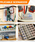 Multiple setups using the 840 Piece Breadboard Jumper Wires Kit With 14 Precise Lengths From 2 To 125 Millimeters on various electronics projects.