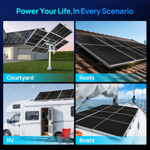 N-Type 18BB Bifacial Solar Panels, 2 Pack, 195W 12V Monocrystalline, 25 Percent High Efficiency on RV, boat, roof, courtyard.