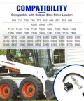 Compatibility chart and image of Solenoid Valve Coil and Hydraulic Spool Valve Stem Element Kit for Bobcat Skid Steer Loader models.