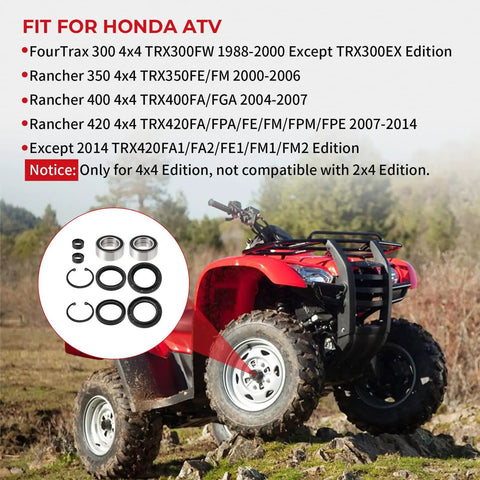 Honda Front Wheel Bearings Seals Kit For FourTrax 300 350 400 420 4x4 ATVs Replacement OEM Seals For Easy Install
