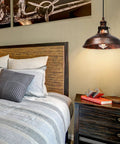 Industrial Barn Pendant Light Farmhouse Hanging Fixture 10.6 Inch Vintage Ceiling Lamp beside bed with adjustable cord