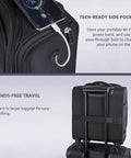 Verage underseat carry-on luggage with wheels, black; 14.5-inch spinner with tech-ready side pocket for phone charging.