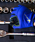 Heavy Utility Work Gloves Large Three Pack Tough As Nails Construction Landscaping Job Site Flex Fit Breathable Palm showing grip on a socket wrench.