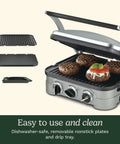 Top Notch Cuisinart 5 In 1 Griddler Indoor Grill Panini Press With removable nonstick plates and drip tray grilling burgers.