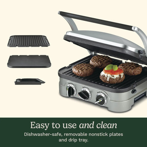 Top Notch Cuisinart 5 In 1 Griddler Indoor Grill Panini Press With removable nonstick plates and drip tray grilling burgers.