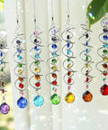 Seven Piece Crystal Gazing Ball Spiral Wind Spinner Suncatchers For Garden Decor, Durable Metal Frame With K9 Crystal Prisms, Cool Colorful Outdoor Yard Ornaments That Catch Sunlight And Spin In The Breeze, hanging rainbow crystal spinners