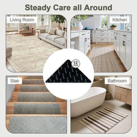 12 Pack Rug Grip Pads For Hardwood Floors And Tiles Non Slip Rug Grippers use in living room, kitchen, stair, bathroom