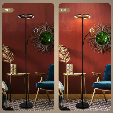 Split Floor Lamp With Reading Light Rotatable Dual Heads LED Standing Lamp Stepless Dimming 3000K-6000K Color Temperature Touch Or Remote Control Great For Living Room Bedroom Office Black