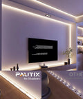 COB LED Strip Light With 3780 LEDs Delivers 8000 Lumens, 4000K Natural White, illuminating a modern living room, 24ft length, dimmable.
