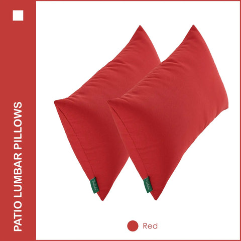 Indoor Outdoor Lumbar Pillows Set Of 2 For Patio Furniture All Season Waterproof Cushions 12 By 20 Inches Red Polyester Stain Resistant And Colorfast Perfect For Indoor Or Outdoor Use, side view