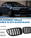 Front Kidney Grille Double Slats In Glossy Black For BMW 5 Series F10 F11 F18 2010 To 2017 Sedans ABS Plastic Construction