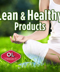 Woman meditating on grass, promoting Olympian Labs' Lean & Healthy Products