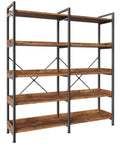 Sturdy 5 Tier Display Bookcase With 10 Open Shelves And Raised Backboard, 47.2 Inch Wide Shelf Unit With Metal Frame And Wooden Board, Rustic Brown