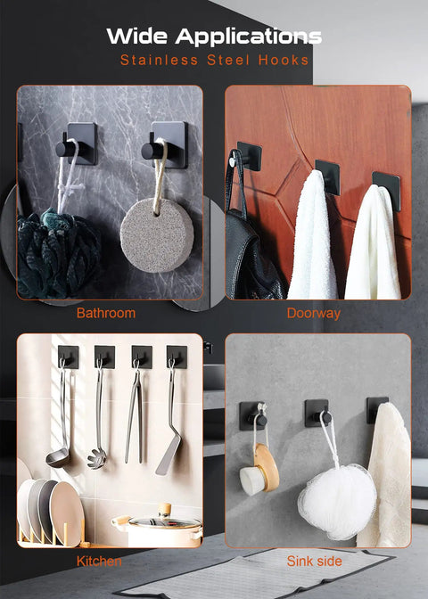 Self Adhesive RV Toilet Paper Holder With Two Hanging Hooks For Campers No Drill in various home settings.