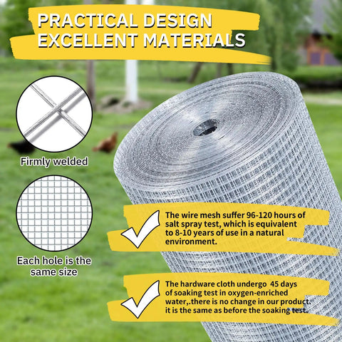 Heavy Duty Hardware Cloth With One Half Inch Square Openings, 48 Inch By 100 Foot Roll, 19 Gauge, double layer hot dip galvanized