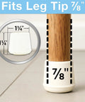 Seven Eighth Inch Round Rubber Chair Leg Caps, Slip On Nonslip Furniture Floor Protectors For Hardwood And Tile, White Four Pack, showing sizing measurement for 7/8 inch furniture legs.