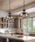 Industrial Farmhouse 17 Inch 3 Light Pendant Chandelier With Cage Shade Convertible Semi Flush Ceiling Light in kitchen scene