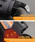 Automatic Rebar Tier Gun 0.3 To 1.3 Inch Tie Tool showing cutting blade and cooling vent with 4400mAh battery
