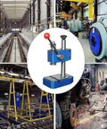 Heavy Duty Manual Arbor Press Built Like A Tough Little Mule With Sturdy Non Slip Base 360 Degree Rotating Head adjustable height in workshop.