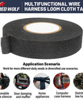 Close-up of High Temp Wiring Harness Tape for Auto Interiors, black roll, 3/4 inch wide, used for securing and protecting wiring.