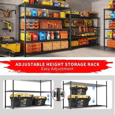 Badass Heavy Duty Adjustable Metal Wire Shelving Unit with Reinforced Carbon Steel Grid and V Brace Support for Garage or Pantry High Capacity Rack Holds 440 Pounds Per Shelf. Storage rack displays adjustable shelving with tool storage.