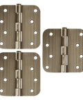 Built Thick Steel Interior Door Hinges Four Inch Antique Brass Finish Three Pack With Removable Pin For Smooth Daily Swinging And No Hassle Residential Installation.