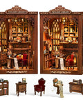 Twilight Library Edition DIY Book Nook Kit with LED Lights for Adults and Teens, displaying an intricate miniature library model.