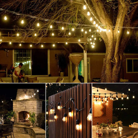 Warm white glow from 15 Pack 2W S14 LED Replacement Bulbs For Outdoor String Lights, creating cozy patio ambience at night.