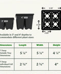 Diagram of Reusable Seed Starter Tray 4 Cell Seed Starting Trays For Seedlings with dimensions and open base design.