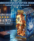 DIY Miniature Book Nook Kit With LED Light, Fantasy Bookstore Scene For Your Shelf, Wooden Puzzle displayed on a table