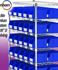 Space Saving Stackable Plastic Storage Bins For Garage And Pantry, 9 X 6 X 5 Inches, Blue, on 18-inch shelving system