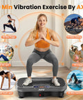 Woman exercising on Vibration Plate Fitness Platform For Full Body Workout, Bluetooth Shaker Board in home gym.