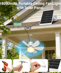 Installation of Dope Solar Powered Ceiling Fan With Light And Remote, 18000mAh Battery, 17.5 Inch for outdoor use.