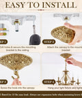 Vintage Brass Chandelier Canopy Kit With Heavy Duty Mounting Plate For 5.51 Inch Ceiling Cover, Supports Up To 55 Lbs, Open And Closed Hooks, DIY Ready Mounting Hardware For Farmhouse Industrial Traditional Lighting Built To Last. Step 1 ceiling bracket install