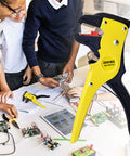 Wire Stripping Tool For 14-24 AWG Cables, Automatic Stripping Pliers, in classroom setting, on table with educational electronics.