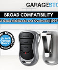 Plug-And-Play Dual Frequency 3-Button Garage Door Remote Replacement For Intellicode G3T-BX G3T-R shown with visor clip