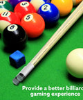 Top Shelf Blue Pool Cue Tips Replacement Kit With Ten Tough Plastic Cue Rings And Twenty Premium Genuine Leather Billiard Club Heads For Quick Rack Maintenance on green felt with billiard balls.