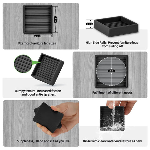 Image showing Heavy Duty Non Slip Furniture Pads 2 By 2 Black Rubber Cups Set Of 4 No Adhesive Floor Protectors for hardwood floors.