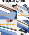 16 Inch Manual Heat Sealer With 8 Adjustable Heat Levels for Plastic Bags showcasing ABS body, high-temp cloth, and ventilation