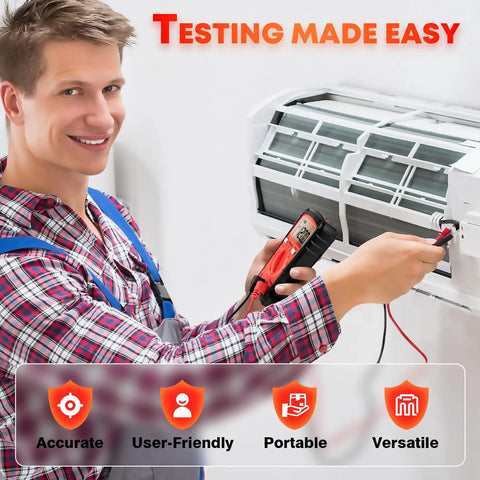Person using All Purpose Digital Multimeter 4000 Counts Auto Range With Non Contact Voltage Meter on air conditioner