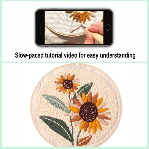 Sunflower Punch Needle Kit For Beginners - No-Fuss DIY Embroidery Starter Set With Threads, Fabric, And Tools tutorial video
